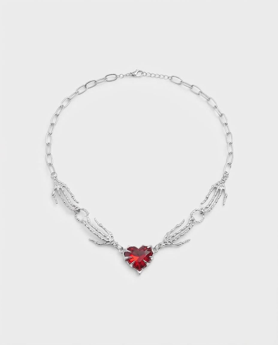 Skeleton Hands Heart Necklace