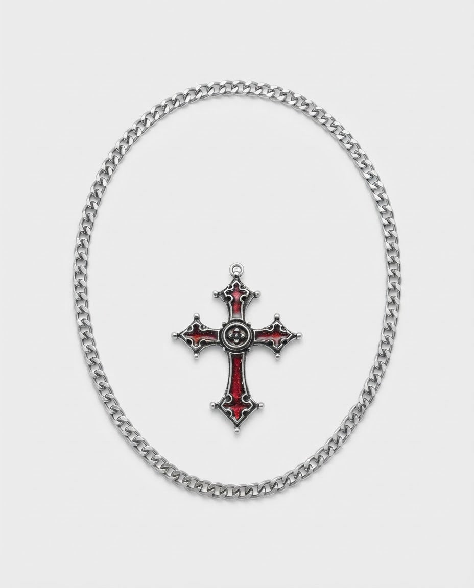 Crimson Gothic Cross Necklace