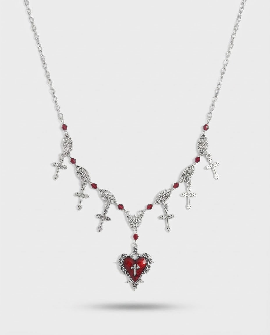 Bleeding Heart Cross Necklace