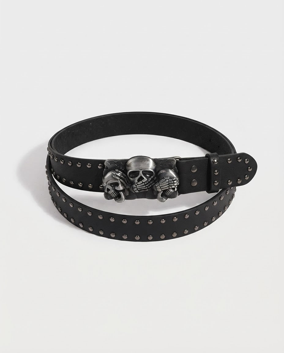 Skull Trio Studded Belt