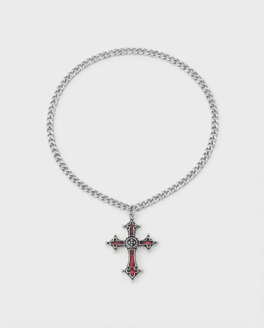Crimson Gothic Cross Necklace