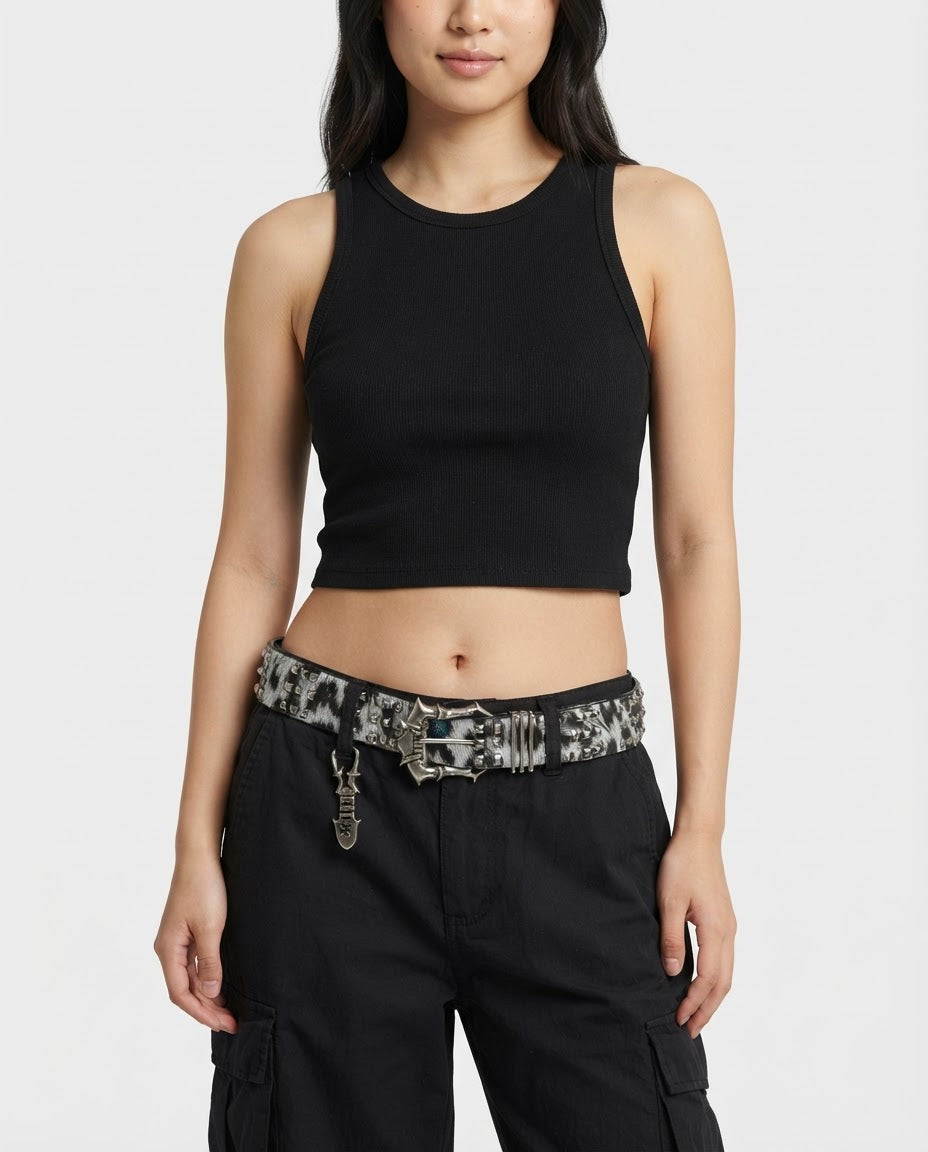Grey Leopard Buckle Belt