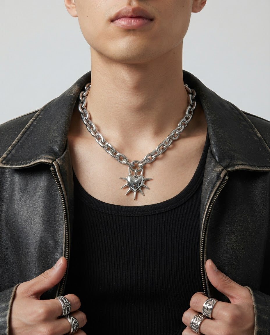 Spiked Heart Chain Necklace