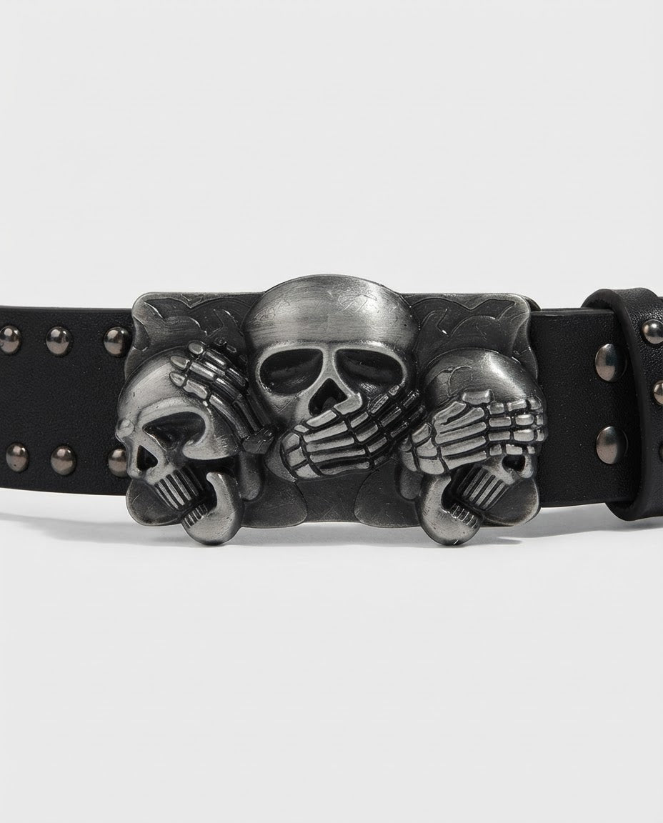 Skull Trio Studded Belt