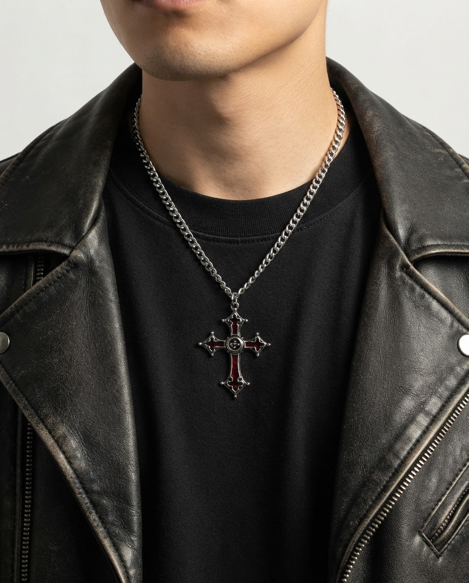 Crimson Gothic Cross Necklace
