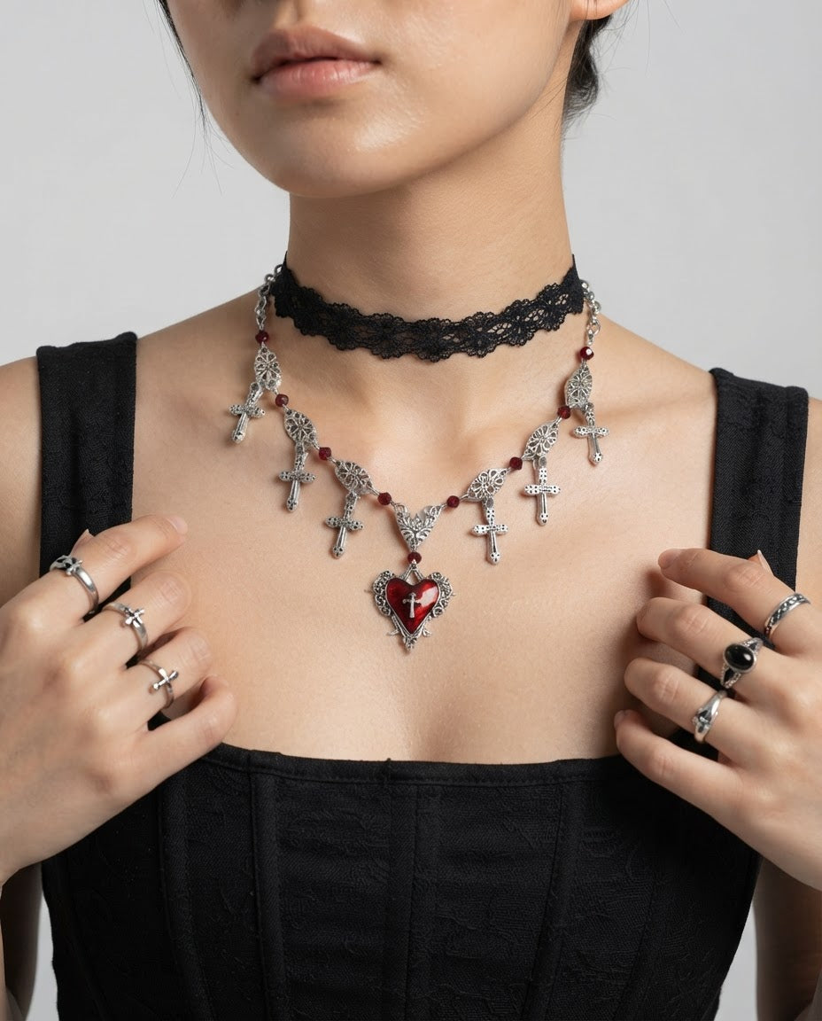 Bleeding Heart Cross Necklace
