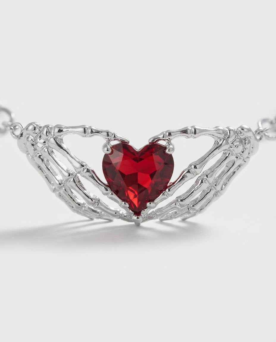 Skeleton Hands Heart Necklace
