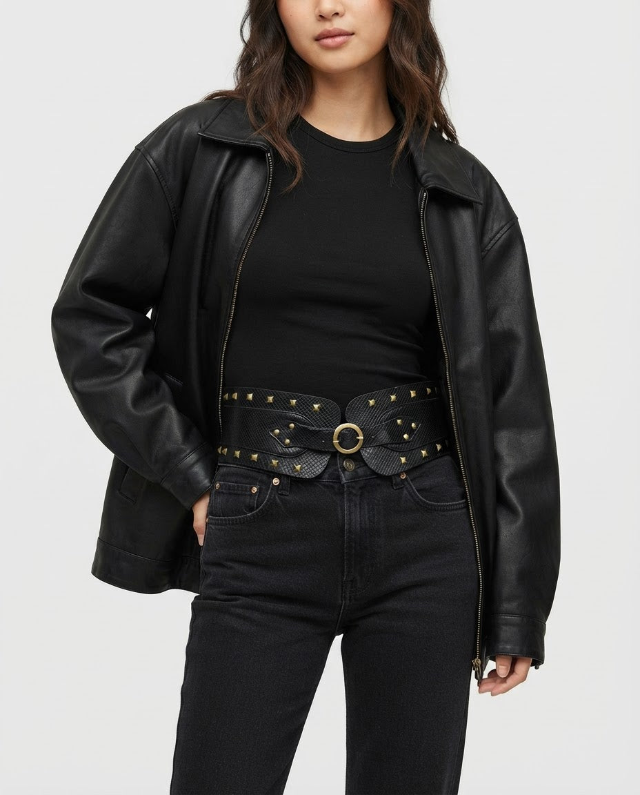 Wide Corset Waist Belt – shown from another angle, women's retro belt
