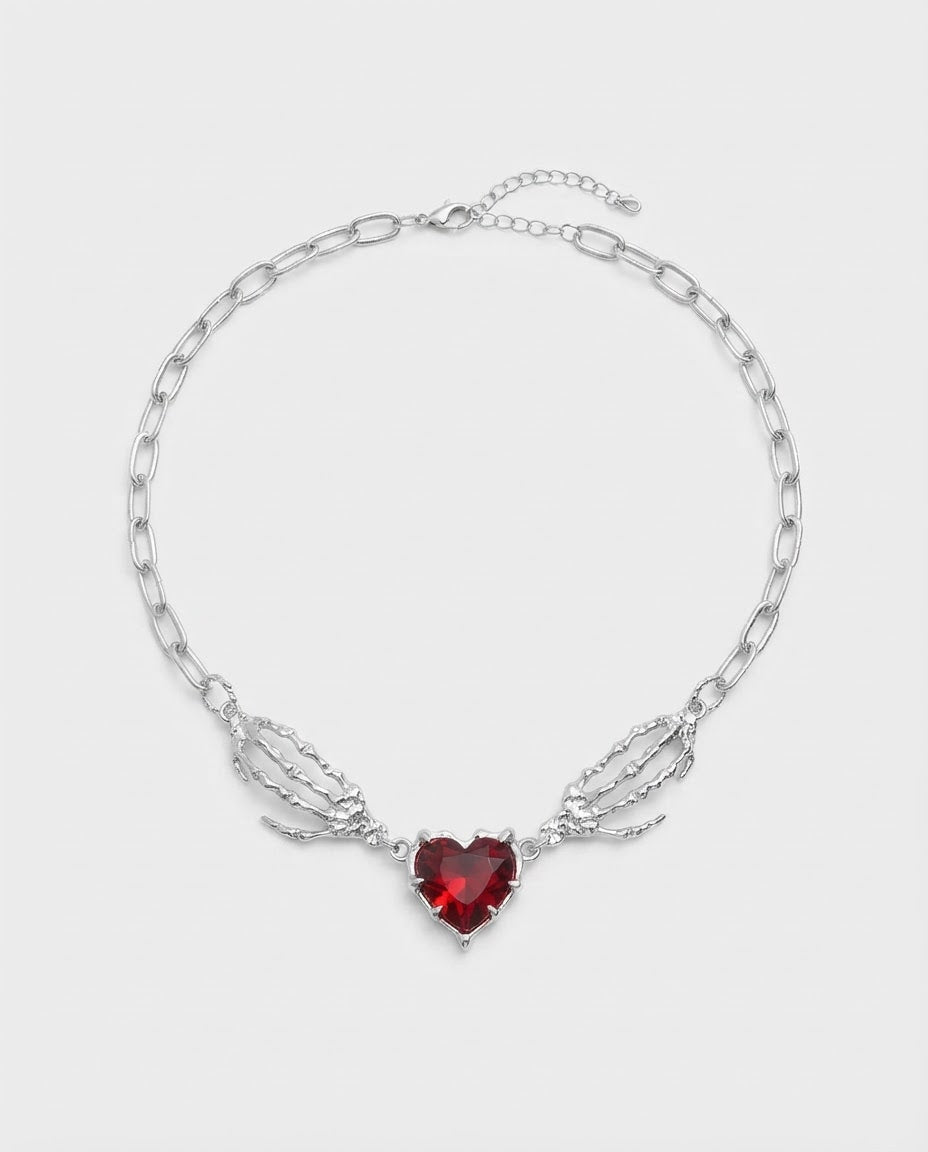 Skeleton Hands Heart Necklace