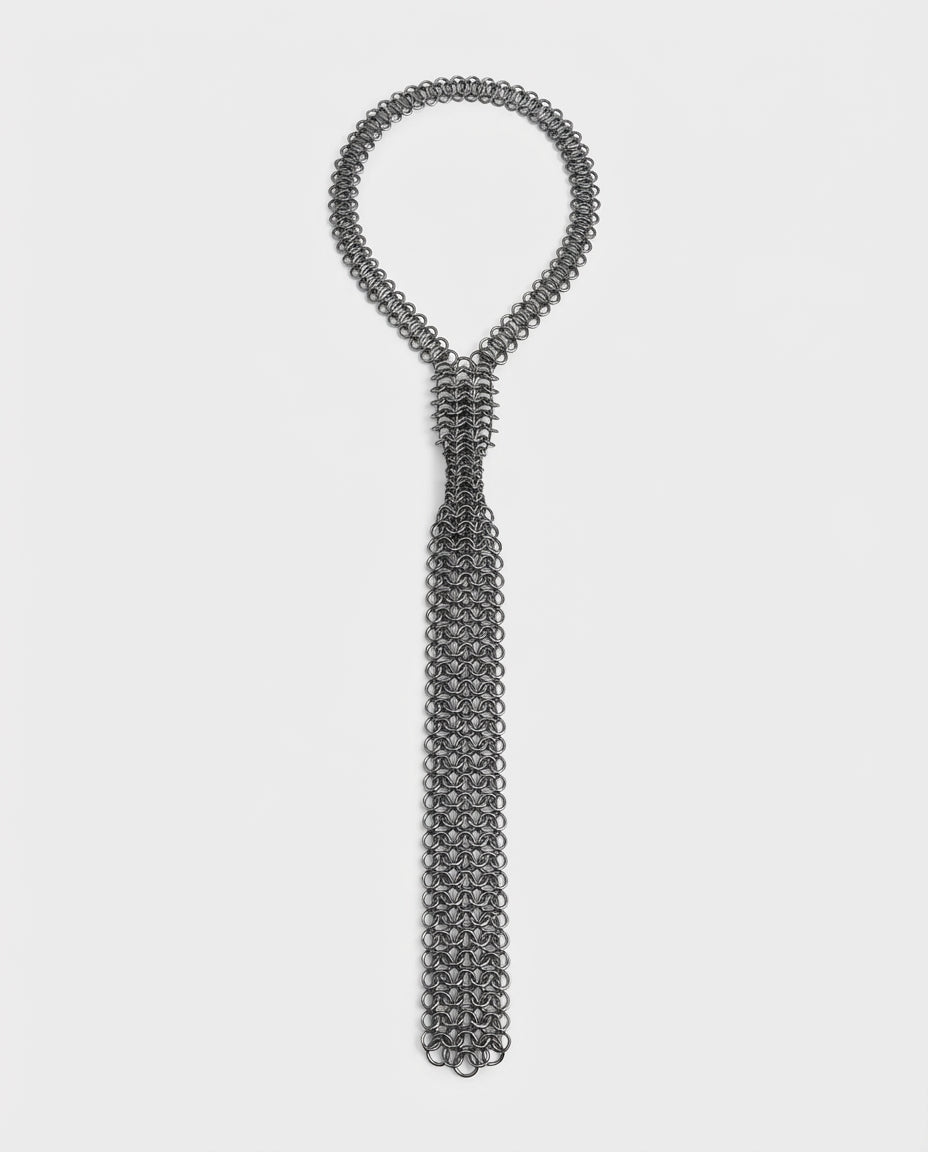 Chain Tie Necklace – metal chain tie necklace, product photo on grey background