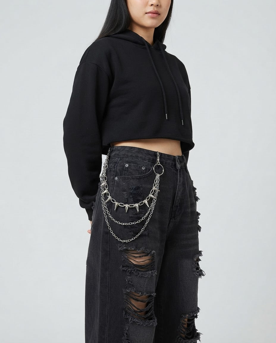 Punk Spike Pants Chain clipped to the belt loops of jeans – unisex punk pants chain styled with streetwear