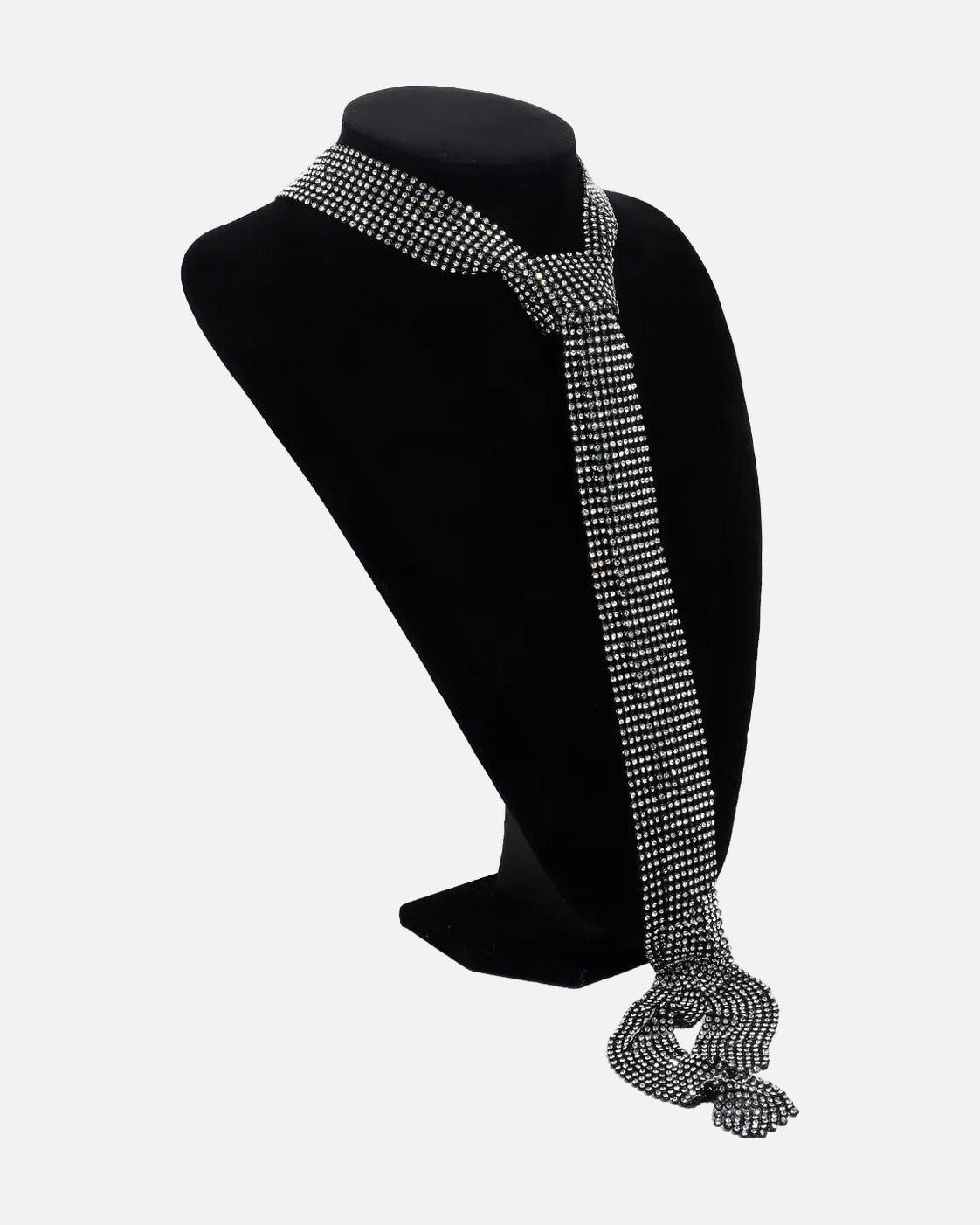 Rhinestone Tie Necklace in Black