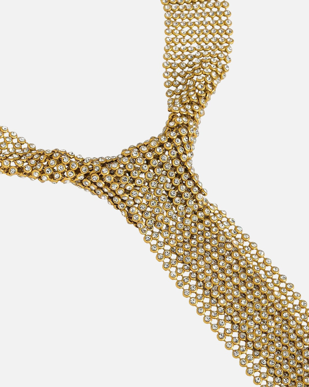Rhinestone Tie Necklace Gold close-up