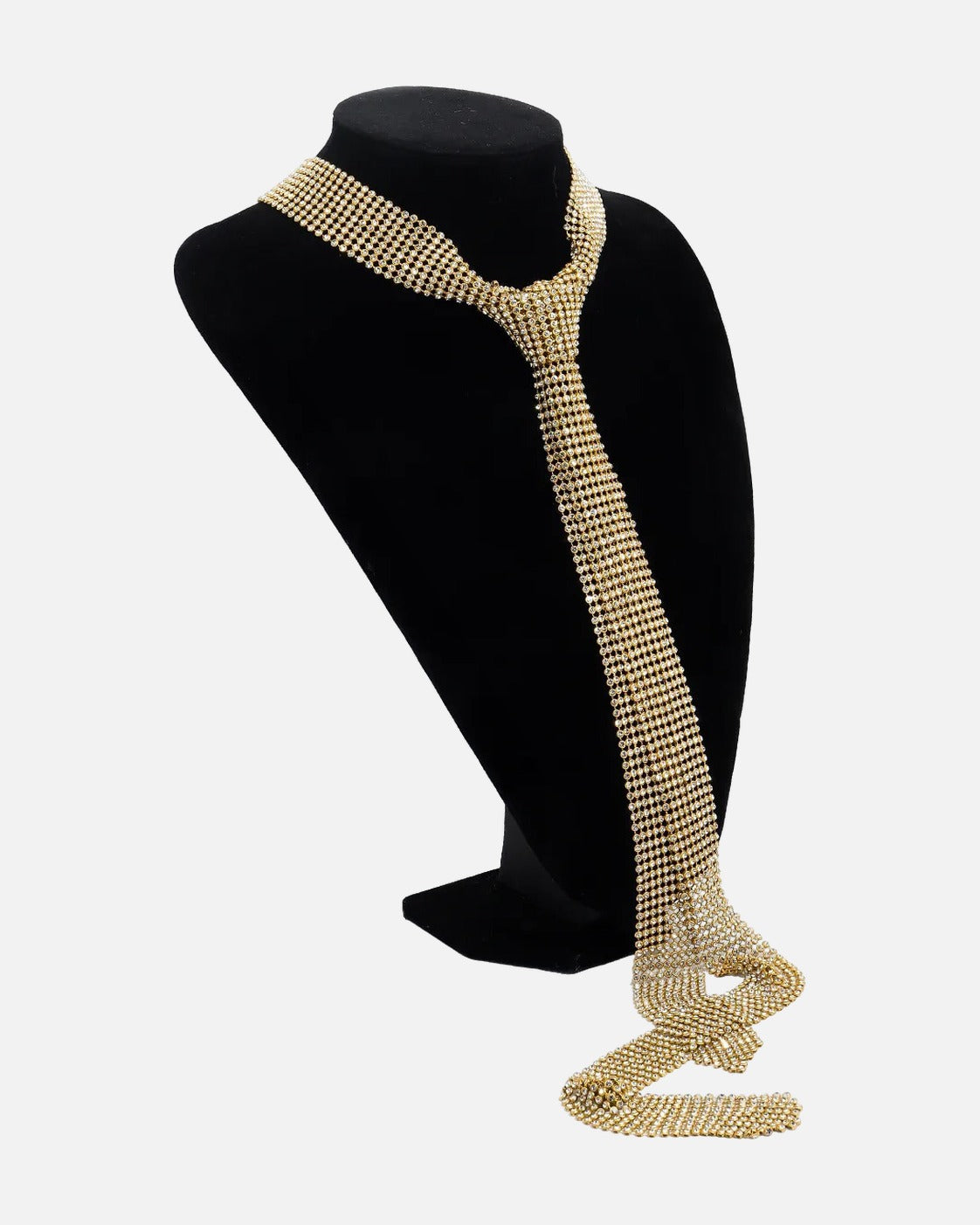 Rhinestone Tie Necklace in Gold