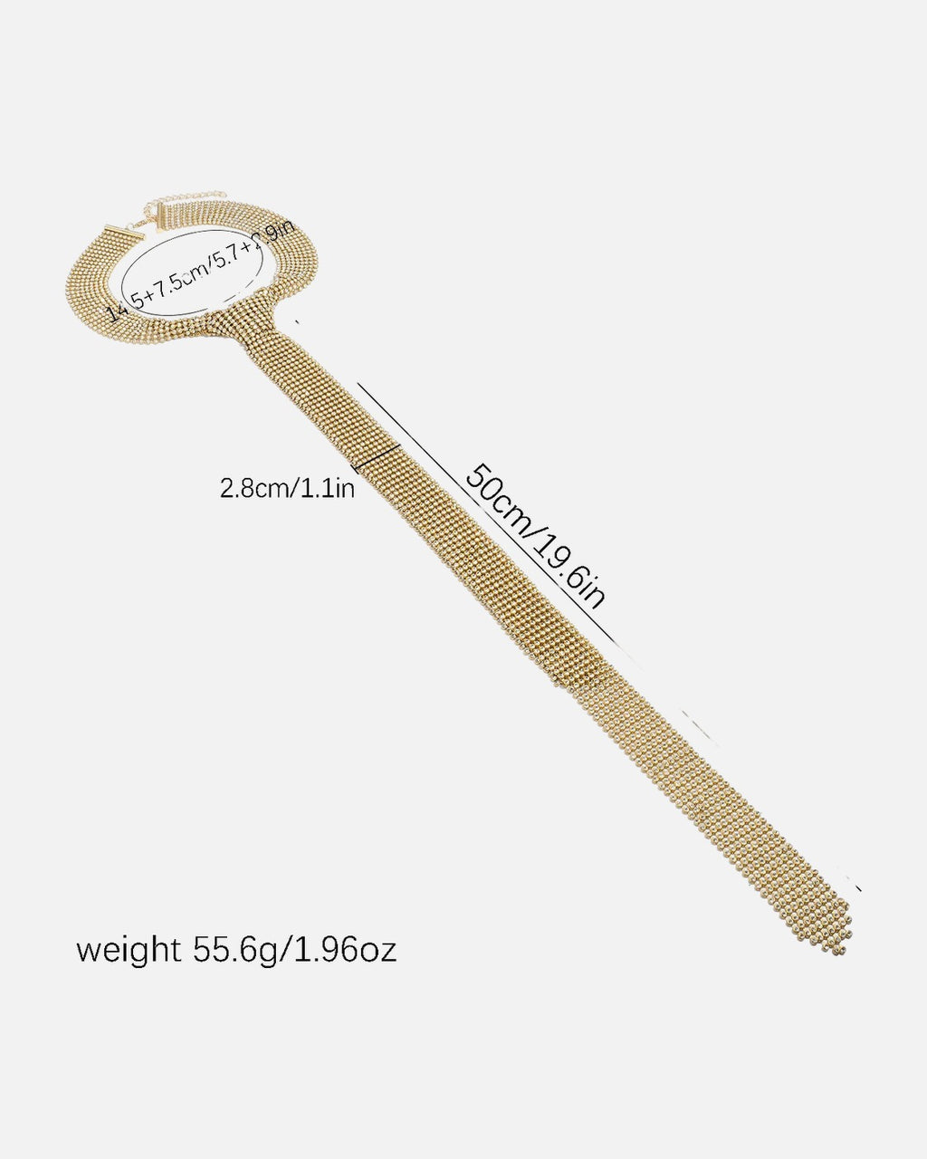 Rhinestone Tie Necklace size guide