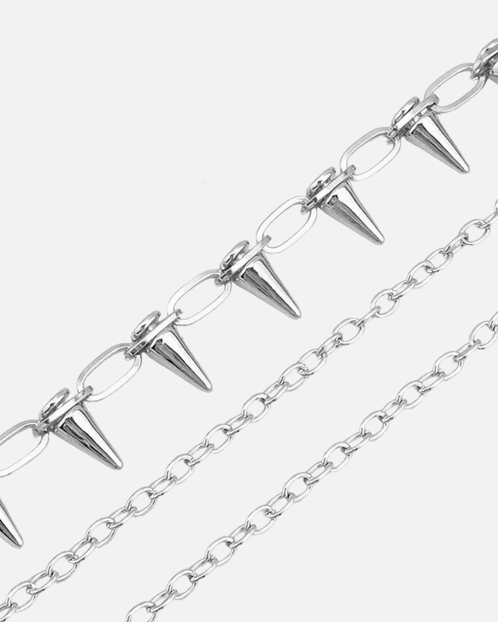 Punk Spike Pants Chain – showing the three-layer chains with cone spikes, unisex punk pants chain