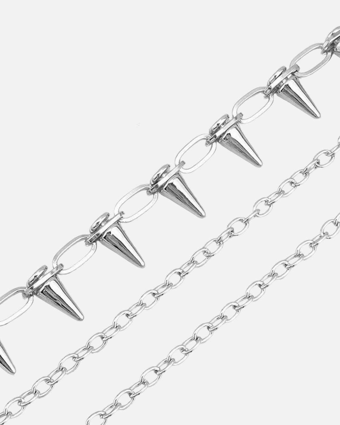 Punk Spike Pants Chain – showing the three-layer chains with cone spikes, unisex punk pants chain